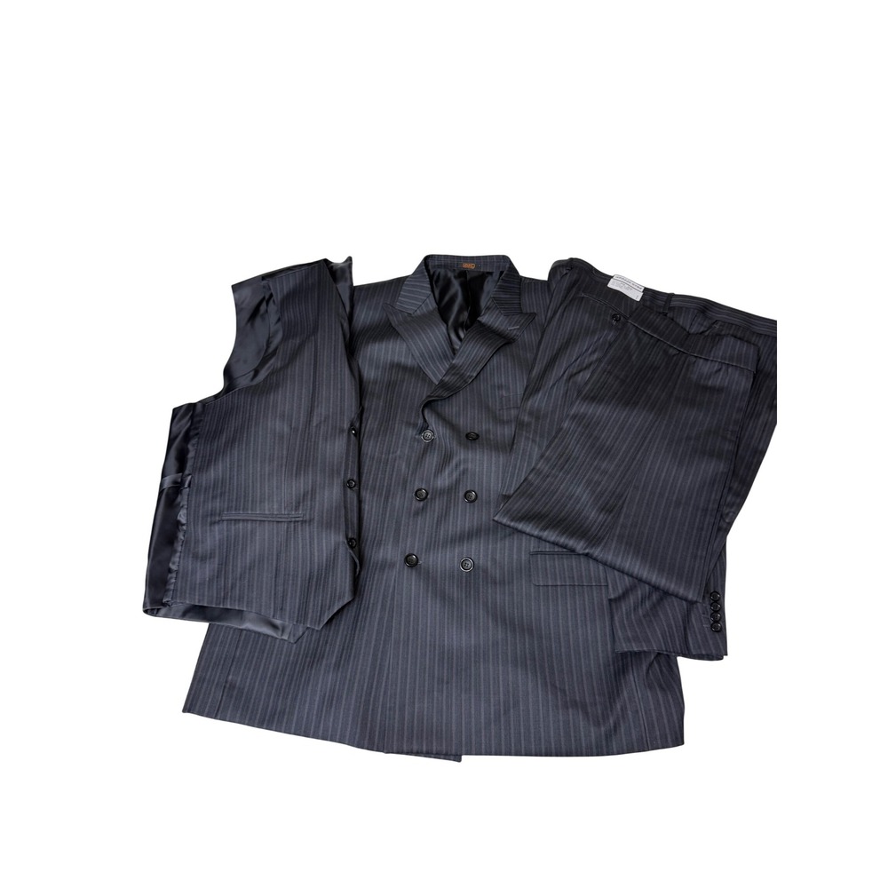 Apollo King Mens 52R 46W  3pc Suit‎ Charcoal Gray Pinstripe Wool Double Breasted